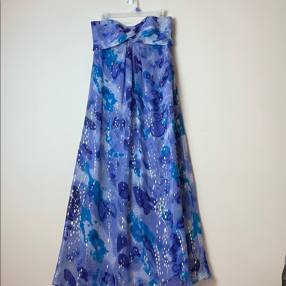 Blue & Gold Strapless Dress - Picture 3 of 8